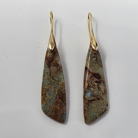 Green Marbled Dangle Earrings - Picture 3 of 10